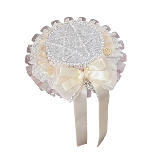 HIOPOIUYT Praktische Steampunks Lolitas Small Hat Hair Clip Mit Zarten Spitzen Und Perlendekoration Für Cosplay Event von HIOPOIUYT