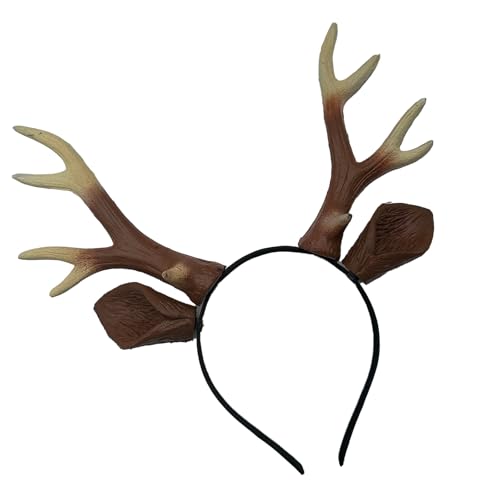 HIOPOIUYT Rentiergeweih Stirnband Tierohren Stirnband Realistisches Hirschgeweih Haarband Party Cosplay Kostüme für Halloween Hirsch Halloween Kostüm von HIOPOIUYT