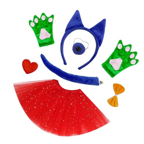 HIOPOIUYT Schäferhund-Kostüm, Stirnband, Schwanz, Fliege, Rock, Handschuhe (oder Brille), Halloween, Tier, Rollenspiel-Zubehör für Kinder und Erwachsene von HIOPOIUYT