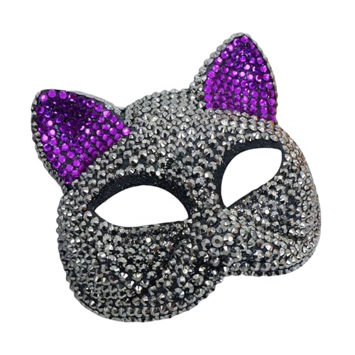 HIOPOIUYT Strasssteine ​​Dekoration Maskerade Maske Katzen Gesichtsmaske Halbe Gesichtsmaske Für Männer Männer Halloween Cosplay Enthusiasten von HIOPOIUYT