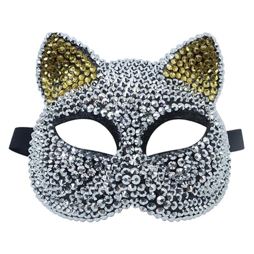 HIOPOIUYT Strasssteine ​​Dekoration Maskerade Maske Katzen Gesichtsmaske Halbe Gesichtsmaske Für Männer Männer Halloween Cosplay Enthusiasten von HIOPOIUYT