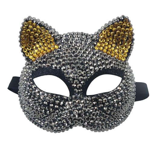 HIOPOIUYT Strasssteine ​​Dekoration Maskerade Maske Katzen Gesichtsmaske Halbe Gesichtsmaske Für Männer Männer Halloween Cosplay Enthusiasten von HIOPOIUYT