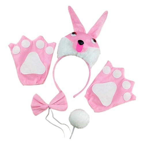 HIOPOIUYT Tier-Hasen-Kostüm-Zubehör, 3D-Hasenohren, Stirnband, Schwanz, Fliege, Handschuhe für Kinder, Halloween, Cosplay, Party-Requisiten HIOPOIUYT Tier-Hasen-Kostüm-Zubehör, 3D-Hasenohren, Stirnband, Schwanz, Fliege, Handschuhe für Kinder, Halloween, Cosplay, Party-Requisiten von HIOPOIUYT