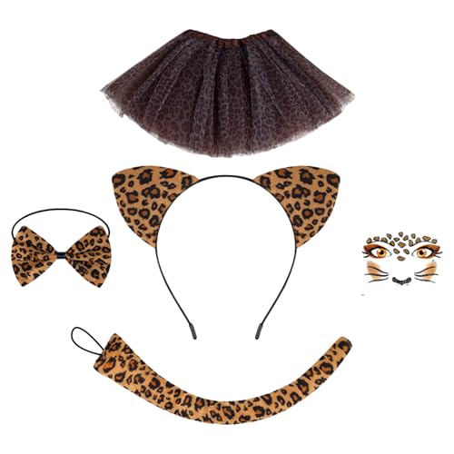 HIOPOIUYT Tier-Katzen-Kostüm, Katzenohren, Stirnband, Schwanz, Fliege, Tutus, Tier-Kostüm, Set, Halloween, Cosplay, Party-Zubehör HIOPOIUYT Tier-Katzen-Kostüm, Katzenohren, Stirnband, Schwanz, Fliege, Tutus, Tier-Kostüm, Set, Halloween, Cosplay, Party-Zubehör von HIOPOIUYT