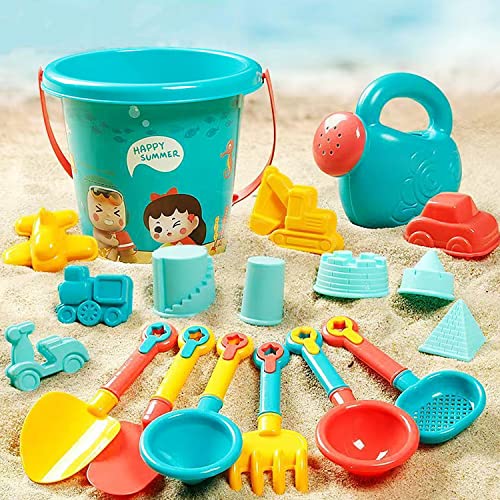 HIQE-FL 18 Stück Sandspielzeug Set,Strandspielzeug für Kinder mit Eimer, Sandspielzeug Spielzeug Set,Strand Sandspielzeug Set,Gießkanne, Eimer,Wasserrad,Strand Outdoor Spiele für Jungen Mädchen von HIQE-FL