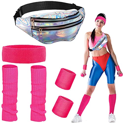 HIQE-FL 80 Jahre Kostüm Zubehör Set, Outfit Damen, Neon Party Kleidung, Accessoires für Karneval, Fasching, Mottoparty - Mädchen Kinder von HIQE-FL