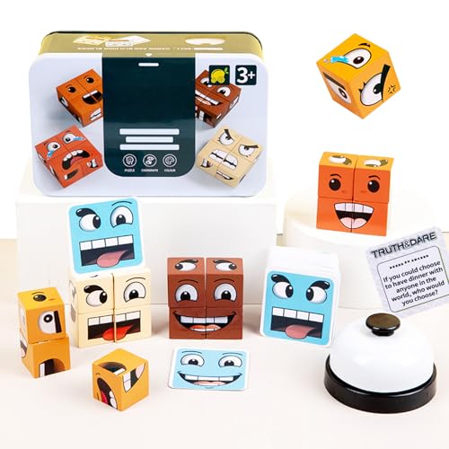 Ausdruck Holzwürfel Puzzle, Spiel Puzzle Bauwürfel,Bunte Zauberwürfel Baustein Spielzeug Set,Interaktives Emoji Holzwürfel Puzzle,Pädagogisches Montessori Spielzeug für Kinder Ab 3 Jahren von HIQE-FL