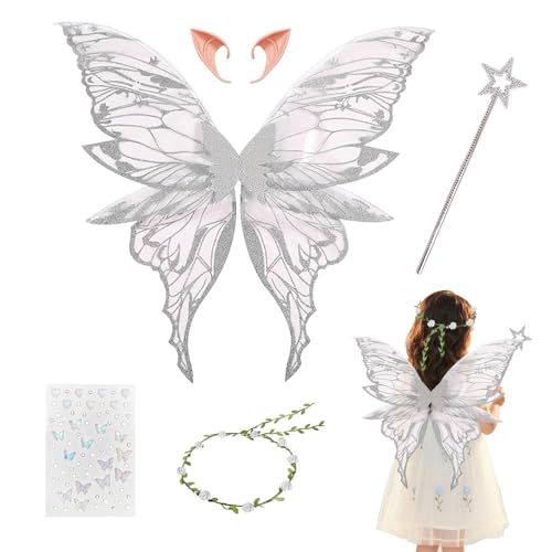 HIQE-FL Flügel Fee,Feenflügel Damen,Feen Flügel Wings Kinder,Flügel Mädchen,Elfenflügel Set,Flügel Fee Kinder,Feenflügel Glitzer,Flügel Kostüm,Karneval Flügel,Halloween Flügel (J) von HIQE-FL