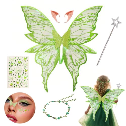 HIQE-FL Flügel Fee,Feenflügel Damen,Feen Flügel Wings Kinder,Flügel Mädchen,Elfenflügel Set,Flügel Fee Kinder,Feenflügel Glitzer,Flügel Kostüm,Karneval Flügel,Halloween Flügel (K) von HIQE-FL