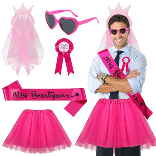 HIQE-FL JGA Männer Kostüm Set - 5 Stück Outfit Mit Accessoires, Tütü, Für Junggesellenabschied Party Und Hochzeit von HIQE-FL