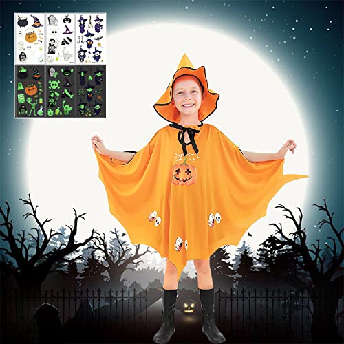 HIQE-FL Halloween Kostüm Kinder,Halloween Fledermaus Umhang mit Hut,Fledermaus Umhang Kostüm mädchen,Kürbis Kostüm Mädchen,für Halloween,Bühnenperformance,Karneval,Geeignet für Höhe 90-150cm von HIQE-FL