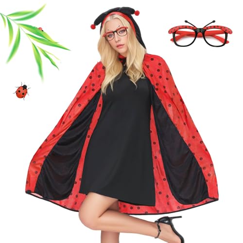 HIQE-FL Marienkäfer Kostüm für Erwachsene, Damen Kostümset Mit Brille, Ladybug Zubehör für Karneval, Fasching, Mottoparty von HIQE-FL