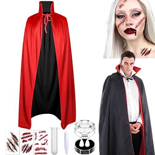 HIQE-FL Vampir Umhang,Vampir Kostüme,Kapuzenumhang Schwarz Rot Doppelseitig,Halloween Umhang,Umhang Stehkragen 150 cm,Halloween kostüm,Erwachsene Für Halloween-Masquerade von HIQE-FL