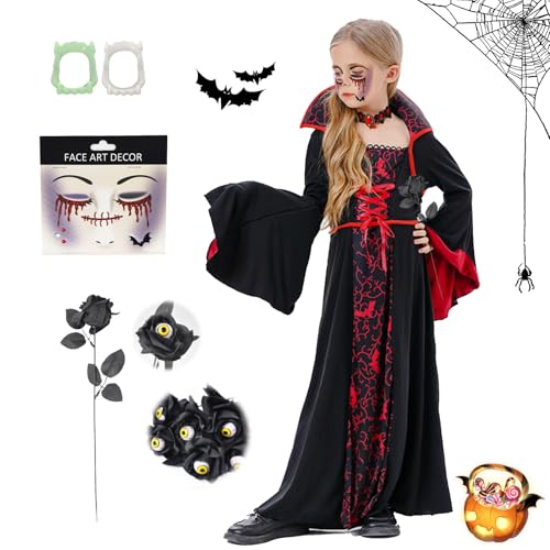 HIQE-FL Vampir Kostüm für Mädchen - Halloween Prinzessin Verkleidung - Kinder Vampirin Kleid - Königin Outfit von HIQE-FL