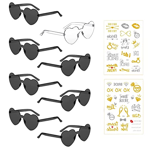 Partybrille Herz Sonnenbrille,8 Bride to Be Herz Sonnenbrille und 2 Team Bride Tattoo Aufkleber,Party Sonnenbrille Team Bride,Hippie Herzförmige Brille,JGA Partybrillen und JGA Deko Accessoires von HIQE-FL