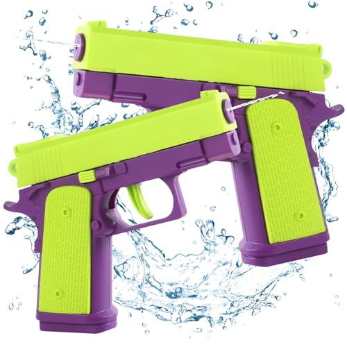 Wasserpistole Spielzeug für Kinder,Mini Wasserpistolen,2 Stück Klein Wasserspritzpistole,Wasser Spritzpistole Kunststoff,für Sport,Pools,Strände und Wasserschlachten im Freien (1911 grün lila) von HIQE-FL
