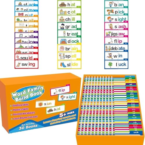 30 Read and Rhyme Flip Books, ABC Vocabulary Sight Words Flash Cards, Word Family Build Book, Interactive Letter Sounds Learning Cards, Educational Reading Game for Early Learners (A, 25 * 17 cm) von HIRHNDFK