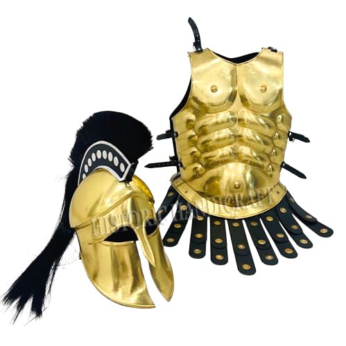 HISTORIC HANDICRAFT Griechischer korinthischer Helm mit Feder mit spartanischer Muskeljacke, 300 Filmhelm, 18 GA Stahlbrustpanzer, Mittelalter-Kostüm, LARP, Halloween, Cosplay, Rüstung von HISTORIC HANDICRAFT
