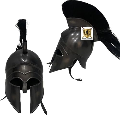 HISTORIC HANDICRAFT Griechischer korinthischer Helm mit Innenfutter, mittelalterlicher antiker Ritter-Rüstung, römischer Spartaner-Helm für Erwachsene, Replik mit schwarzer Feder, LARP König Leonidas, von HISTORIC HANDICRAFT