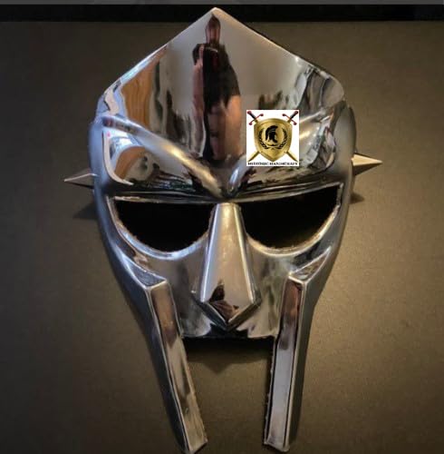 HISTORIC HANDICRAFT MF Doom-Maske, römischer Gladiator-Gesichtsmaske, mittelalterliche handgeschmiedete Maske, Wahnschurken-Gesichtsmaske, Helm, 18 g, Stahl-Gesichtspanzer für Halloween von HISTORIC HANDICRAFT