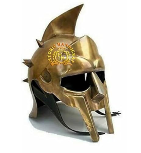 HISTORIC HANDICRAFT Mittelalterliche Messing Antike Römische Gladiator Helm 18GA Stahl Ritter Gladiator Maximus Arena Rüstung Film Helm Für Halloween Kostüm von HISTORIC HANDICRAFT