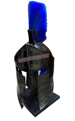 HISTORIC HANDICRAFT Mittelalterliche Rüstung 18 Gauge Stahl König Leonidas Griechischer Ritter Spartan 300 Römerhelm Blaue Feder mit Holzständer Geschenk von HISTORIC HANDICRAFT