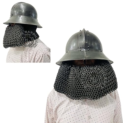 HISTORIC HANDICRAFT Mittelalterlicher Varangian Kettle Hat Helm mit Kettenhemd, 14. Jahrhundert 18 Gauge Stahl Wikingerhelm für Halloween-Kostüme von HISTORIC HANDICRAFT