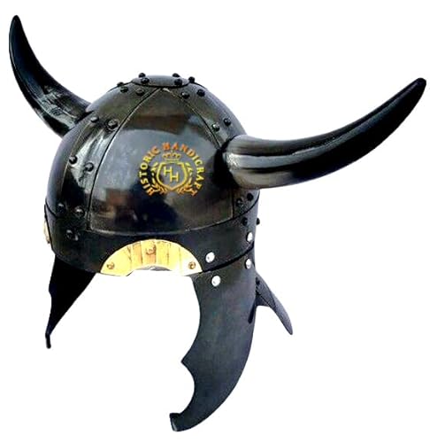 HISTORIC HANDICRAFT Mittelalterlicher Wikinger-Helm mit Hörnern | Gothic-Sallet-Helm aus Stahl | Sammlerstück Horn Helm für Halloween-Kostüme Dress-up Party von HISTORIC HANDICRAFT