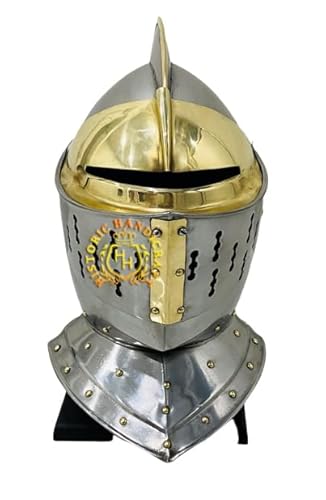 HISTORIC HANDICRAFT Mittelalterlicher europäischer geschlossener Helm – Tudor 16. Jahrhundert Halloween Rüstung Helm Ritter Kreuzritter Integralhelm tragbar für Erwachsenenkostüm von HISTORIC HANDICRAFT