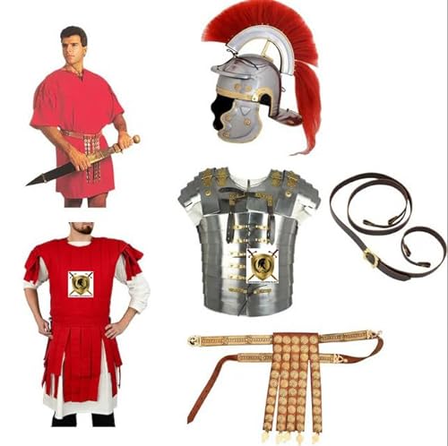 HISTORIC HANDICRAFT Römische Lorica Segmentata Rüstung mit angenähtem römischen Cingulum-Gürtel, Umhang und römischem Helm, Halloween-Kostüm, funktionelles komplettes Outfit von HISTORIC HANDICRAFT