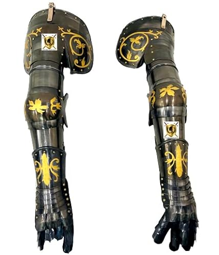 HISTORIC HANDICRAFT Vollarmschutz aus Stahl, 18 Gauge, mit Schulter-Nachstellung, Larp, Mittelalter-Kostüme, voll tragbar, funktionaler Armschutz, Rüstungs-Set von HISTORIC HANDICRAFT