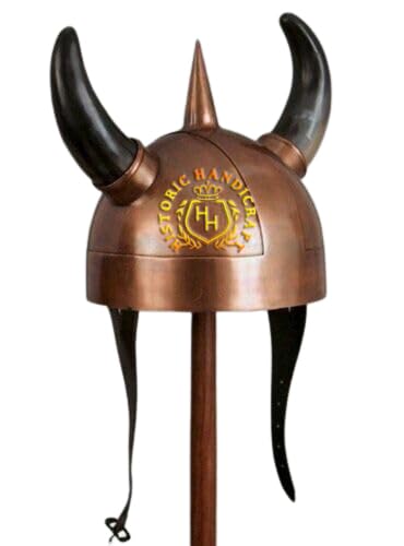 HISTORIC HANDICRAFT Wikinger Hornhelm | Mittelalterlicher Rüstungshelm | Hornhut | Kupfer-Finish Helm | LARP Re-Enactment Wikingerhelm mit Hörnern für Halloween von HISTORIC HANDICRAFT