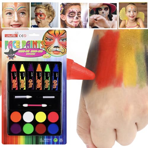 HISUNBEN Kinderschminke Set, Face Paint Body Paint für Kinder und Erwachsene, Karnevalsschminke Mädchen (16-farbige Gesichtsfarbe) von HISUNBEN