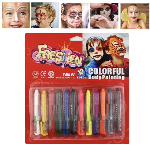 HISUNBEN Kinderschminke Set, Face Paint Body Paint für Kinder und Erwachsene, Karnevalsschminke Mädchen mit 12 Farben(12-Farbiger Gesichtsstift) von HISUNBEN