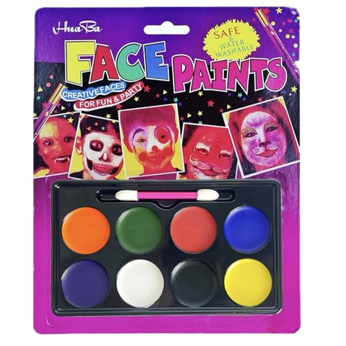 HISUNBEN Kinderschminke Set, Face Paint Body Paint für Kinder und Erwachsene, Karnevalsschminke Mädchen mit 8 Farben 1 Pinsel,- Halloween Fasching Karneval Schmink (8 Farben) von HISUNBEN