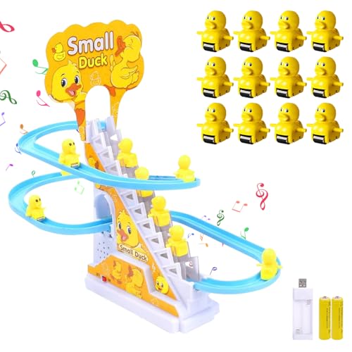 HIULLEN 12 Stück Elektrische Ente Treppensteigen Spielzeug, Enten Achterbahn Mit Licht und Musik, Elektrische Enten Slide Track, Electric Duck Climbing Stairs Toy für Mädchen Jungen-Ab 3 Jahre HIULLEN 12 Stück Elektrische Ente Treppensteigen Spielzeug, Enten Achterbahn Mit Licht und Musik, Elektrische Enten Slide Track, Electric Duck Climbing Stairs Toy für Mädchen Jungen-Ab 3 Jahre von HIULLEN