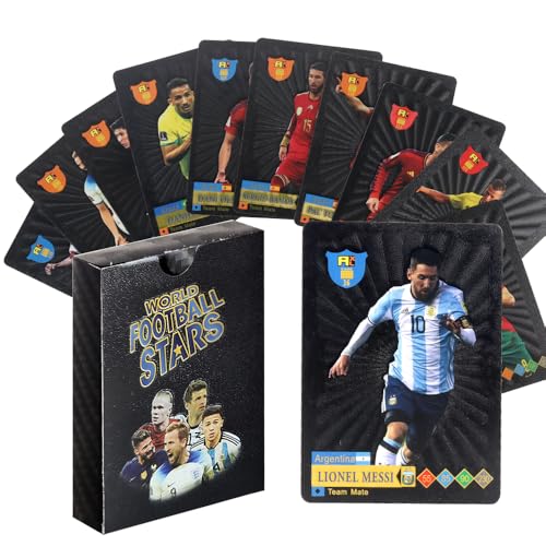HIULLEN 55 Stück World Cup Fußball Star Karte, UEFA Champions League Fußballkarten, Fussball Karten, Fußball Sammelkarte, Kinder zum Sammeln von Karten Für Fans Kinder Teenager Erwachsene-Schwarz von HIULLEN