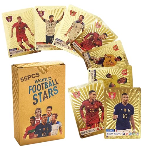 HIULLEN 55 Stück World Cup Fußball Star Karte, UEFA Champions League Fußballkarten, Fussball Karten, Fußball Sammelkarte, World Cup Trading Cards Für Kinder,Teenager und Erwachsene,Fans von HIULLEN