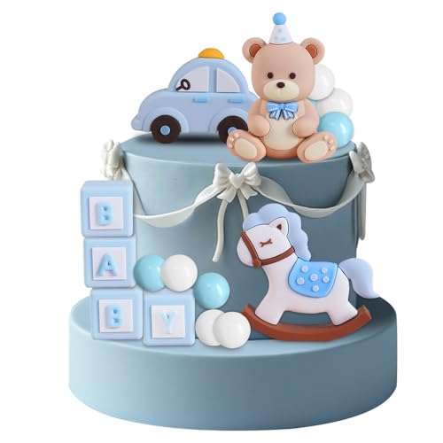 HIULLEN Blau Bär Kuchen Dekoration, 14 Stück Baby Dusche kuchen Dekorationen, Teddybär Kuchens Dekoration, Tortendeko Kugeln Cake, Gender Reveal Kuchen Dekoration für Baby Junge Mädchen von HIULLEN