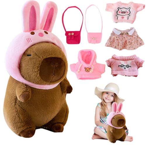 HIULLEN Capybara Plüschtier, 23cm Capybara Kuscheltier, Niedlichen Capybara Plushies mit Kleidung und Accessoires, Plüschpuppenspielzeug Wasserschwein Kuscheltier für Kinderspielzeug, Heimdekoration von HIULLEN
