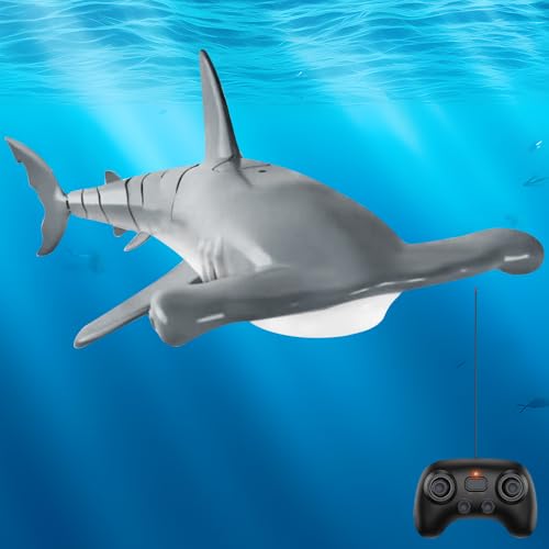 HIULLEN Ferngesteuerter Hai-Spielzeug, 2,4 GHz Ferngesteuertes Hai-Boot, RC Boot Simulation Hai Wasserspielzeug, PoolSpielzeug Elektrischer Haiboot für 5+ Jahre Jungen Mädchen von HIULLEN