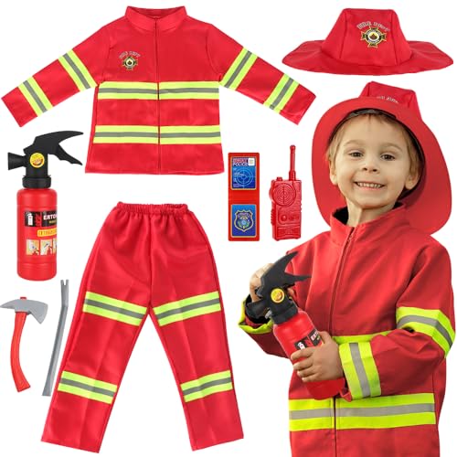 HIULLEN Feuerwehrmann Kostüm Kinder, 8 Teiliges Feuerwehr Rollenspiel Set mit Feuerlöscher Axt Feuerwehrmann Spielzeug, Feuerwehr Kostüm Set Karneval Party Cosplay für 3 4 5 6 7 Jungen Mädchen HIULLEN Feuerwehrmann Kostüm Kinder, 8 Teiliges Feuerwehr Rollenspiel Set mit Feuerlöscher Axt Feuerwehrmann Spielzeug, Feuerwehr Kostüm Set Karneval Party Cosplay für 3 4 5 6 7 Jungen Mädchen von HIULLEN