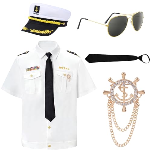 HIULLEN Kapitän Hemd, Kapitänsmütze, Kapitän Matrosen Kostüm Set, Kapitän Kostüm Kapitän Matrose Kostüm mit Marine Hut Sonnenbrille Krawatte Anker Pin für Weihnachten Kostümpartys Cosplay Kreuzfahrten HIULLEN Kapitän Hemd, Kapitänsmütze, Kapitän Matrosen Kostüm Set, Kapitän Kostüm Kapitän Matrose Kostüm mit Marine Hut Sonnenbrille Krawatte Anker Pin für Weihnachten Kostümpartys Cosplay Kreuzfahrten von HIULLEN