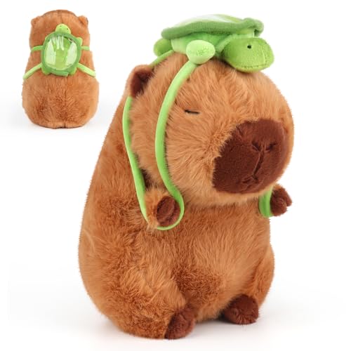 HIULLEN Simulation Capybara Plüschtier, Niedlichen Capybara Kuscheltier, Tierkissen Plushie mit Schildkrötenrucksack, Super Weiche Gefüllte Spielzeug Plüsch Stofftierpuppe Geschenk für Kinder von HIULLEN