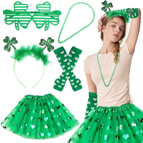 HIULLEN St Patrick Day Kostüm Zubehör Set, Grün Irish Klee Gedruckt Mesh Rock Halskette Brille Stirnband Arm Wärmer Dress up, Kobold Kostüme zum St. Patricks Day für Girl Dame Mottoparty Dekoration HIULLEN St Patrick Day Kostüm Zubehör Set, Grün Irish Klee Gedruckt Mesh Rock Halskette Brille Stirnband Arm Wärmer Dress up, Kobold Kostüme zum St. Patricks Day für Girl Dame Mottoparty Dekoration von HIULLEN