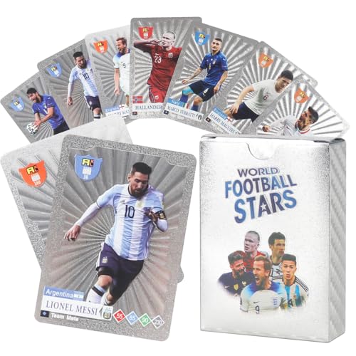 HIULLEN World Cup Fußball Star Karte, 55 Stück UEFA Champions League Fußballkarten, Fussball Karten, Fußball Sammelkarte, Kinder zum Sammeln von Karten Für Fans Kinder Teenager Erwachsene-Silber von HIULLEN