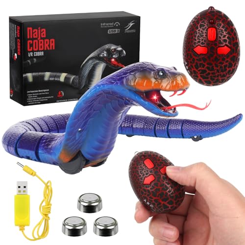 HIULLEN Ferngesteuerte Schlange, RC Ferngesteuert Kobra Schlange 39cm, Ferngesteuertes Schlangenspielzeug für Kinder, Remote Snake mit Einziehbarer Zunge und Schwingendem Schwanz für Streich(Blau) von HIULLEN