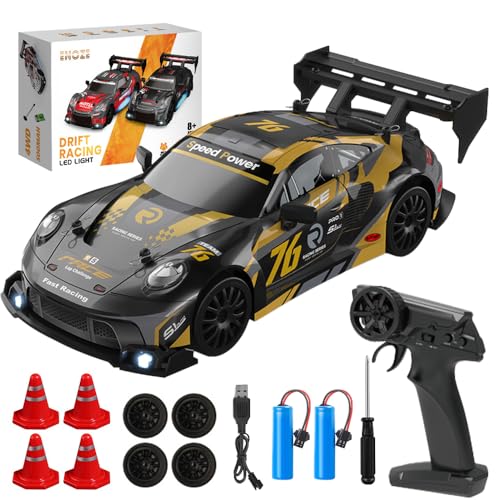 RC Drift Car, 4WD 2,4 GHz Rennauto Ferngesteuert, 1:24 Mini Ferngesteuertes Auto mit LED-Leuchten & Zwei Batterien, 20km/h 4WD Racing Cars, RC Car Geschenk für Kinder Erwachsene ab 6 7 8+ Jahren RC Drift Car, 4WD 2,4 GHz Rennauto Ferngesteuert, 1:24 Mini Ferngesteuertes Auto mit LED-Leuchten & Zwei Batterien, 20km/h 4WD Racing Cars, RC Car Geschenk für Kinder Erwachsene ab 6 7 8+ Jahren von HIULLEN