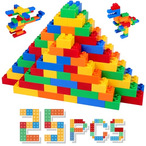 HIUME Große Klassische Bausteine-Set, 25 Teile Steine in 5 Farben, Kompatibel zu Allen Anderen Herstellern - Ideal für Kinder ab 2, 3, 4, 5 Jahren. von HIUME