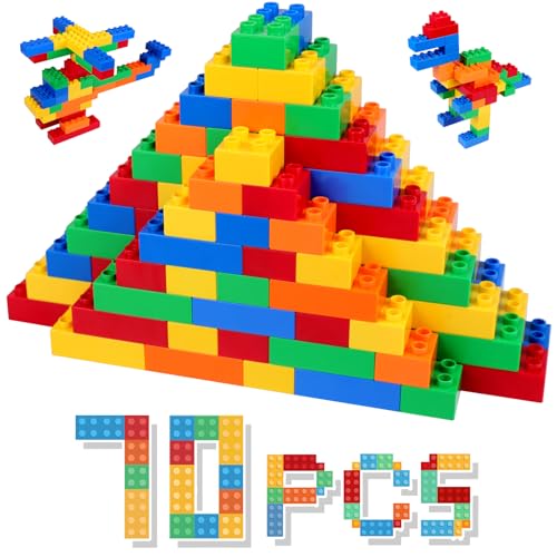 HIUME Große Klassische Bausteine-Set, 70 Teile Steine in 5 Farben, Kompatibel zu Allen Anderen Herstellern Duplo Bausteinen - Ideal für Kinder ab 2, 3, 4, 5 Jahren. von HIUME